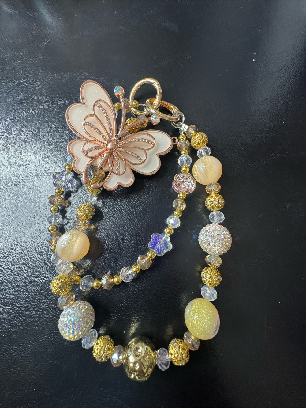 Delicate Gold & Cream Butterfly Charm keychain